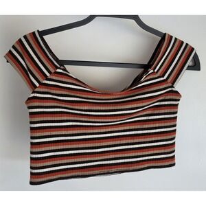 Purrr Melrose Crop Top Striped Off Shoulder Sleeveless Multicolor Retro Casual